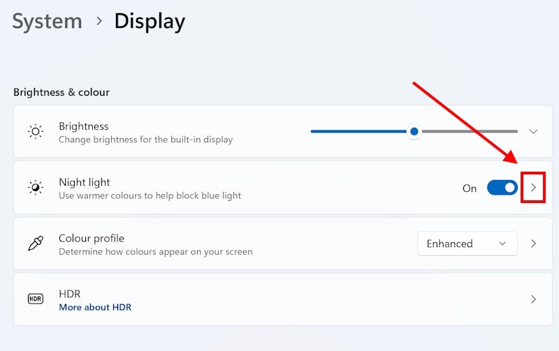 For further settings click the right arrow next to the toggle switch